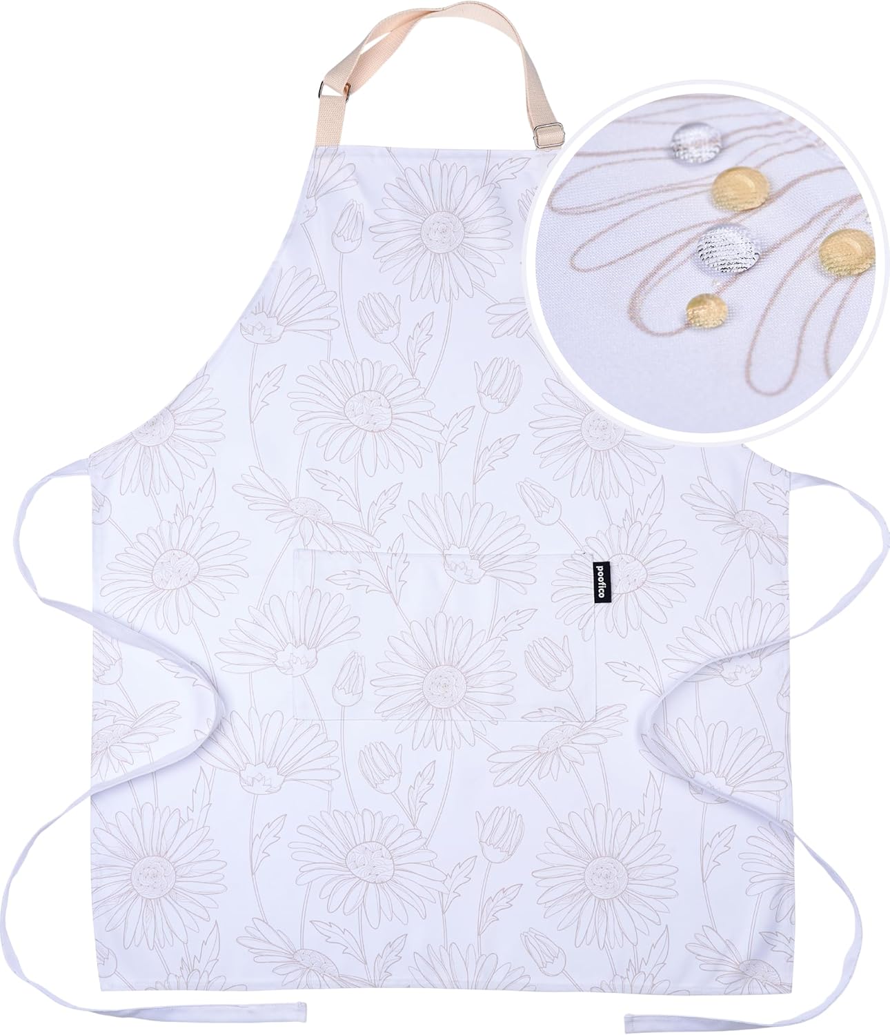 Premium Adjustable Cooking Aprons for Women with Pockets| Poly-Cotton Waterproof Kitchen Apron| Cute Floral Design, Long Ties