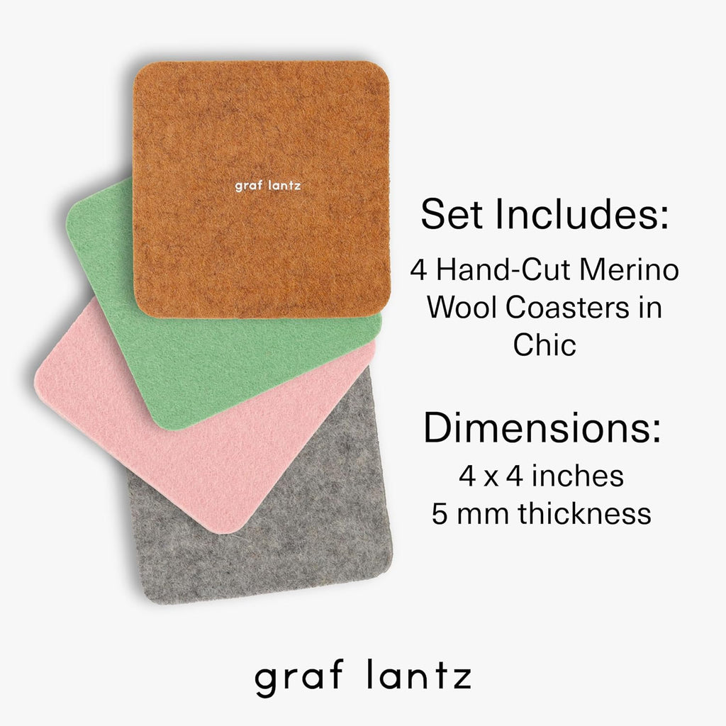 Graf Lantz - Bierfilzl Merino Wool Square Coasters Set of 4 - Chic (4"x4"x5mm) - Absorbs 30% of Weight - Natural German Wool - Heat Resistant, Sustainable, Reusable - Home Decor, Coffee Table Decor