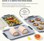 BRONYPRO Non Stick Ceramic Baking Sheet Pan Set of 3, Natural Non Toxic Cookie Sheets for Baking - PFOA, PTFE Free, Aluminized Steel Oven Trays for Cooking with Silicone Handles, Blue Gray