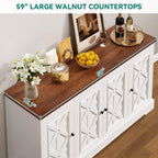 YITAHOME Sideboard Buffet Cabinet with Storage, 59" Buffet Storage with 4 Doors, Modern Farmhouse Coffee Bar Station Wood Kitchen Table with Adjustable Shelves for Kitchen, Living Room (White)