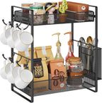 VITVITI Coffee Bar Organizer with Mug Holder, Metal Coffee Station Organizer for Countertop, 2 Tier Cup Mug Holders Rack with Basket for Kitchen Office, Black