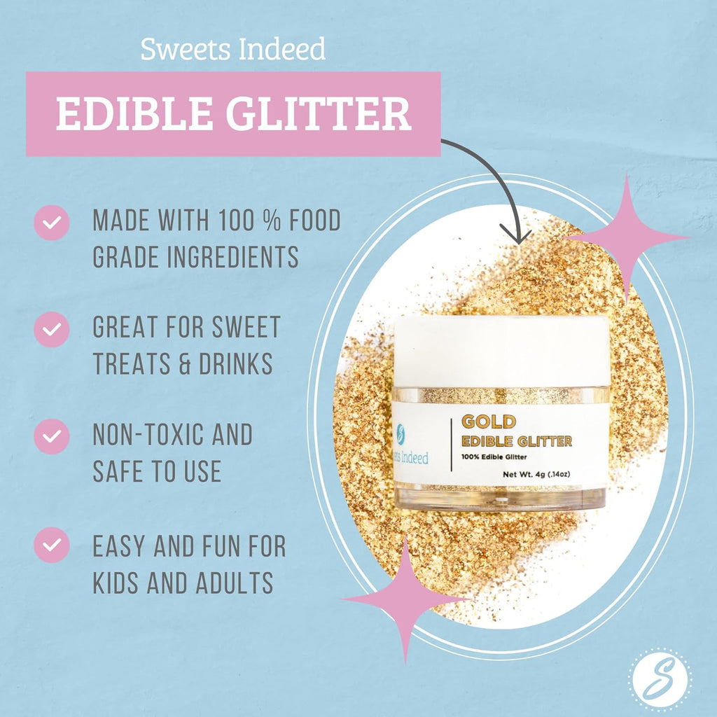 Sweets Indeed Edible Glitter, Perfect for Drinks, Cocktails, Beverages & Cake Decorating, Dessert Cake Topper, 4 grams, 3 Pack (Christmas) (Christmas) (Gold)