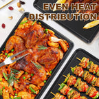 Baking Sheet Pan Set of 3, Commercial Cookie Sheets for Baking, Nonstick Half/Quarter/Jelly Roll Pans Replacement Toaster Oven Tray, Heavy Duty & Easy Clean, Dark Black