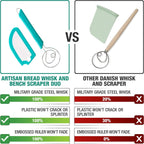 Artisan Bread Whisk and Bench Scraper Duo - Essential Dough Mixer Tools - Sourdough Bread Baking Supplies