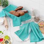 Homaxy Premium Kitchen Towels(18”x 28”, 6 Pack), Large Cotton Kitchen Hand Towels, Flat and Terry Dish Towels, 380 GSM Highly Absorbent Tea Towel Set with Hanging Loop, Teal