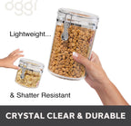 Oggi 4pc Clear Canister Set with Clamp Lids Airtight Containers in Sizes Ideal for Kitchen & Pantry Storage of Bulk, Dry Foods Including Flour, Sugar, Coffee, Rice, Tea, Spices & Herbs