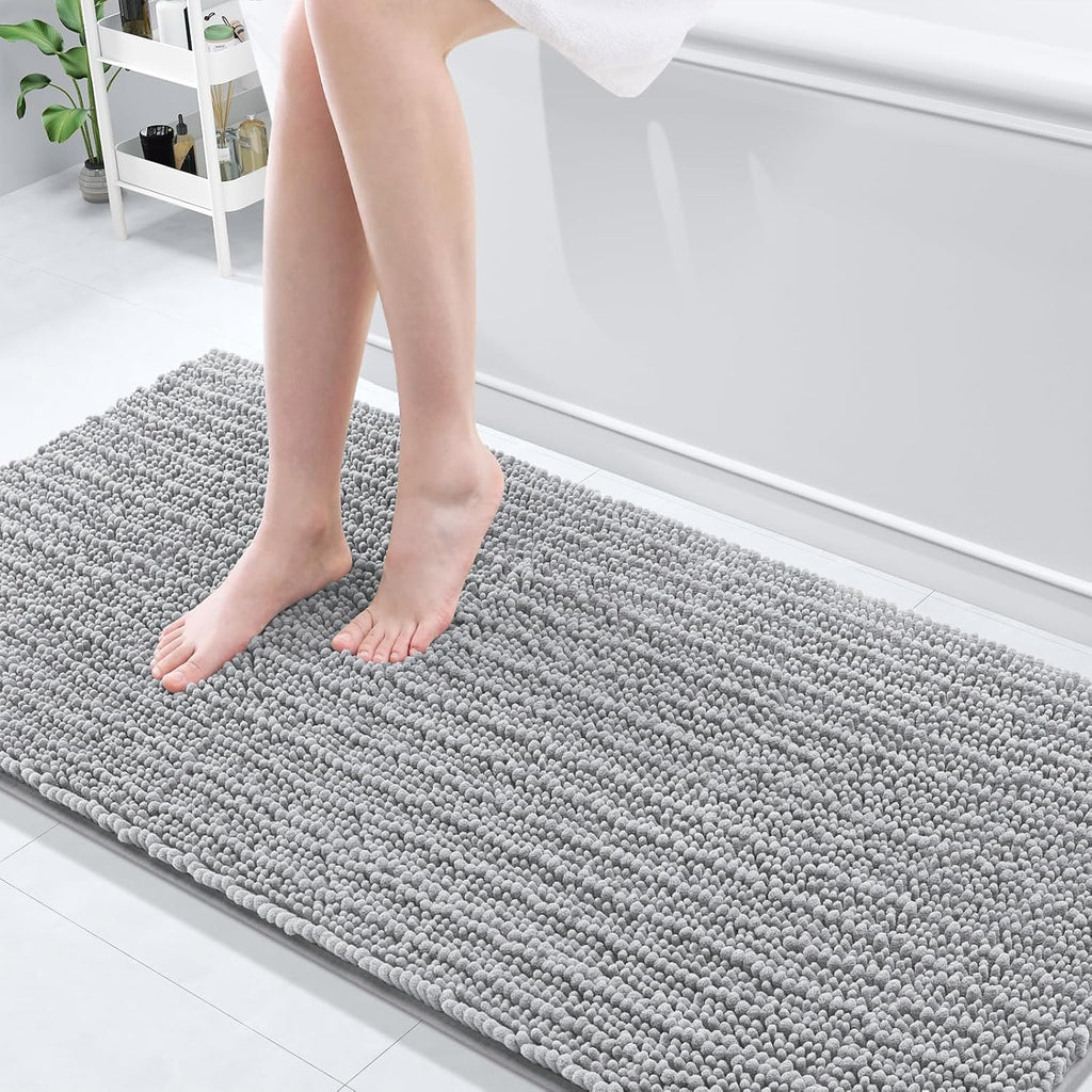 Arotive Luxury Chenille Bathroom Rug Mat, Extra Soft Thick Absorbent Shaggy Bath Rugs, Non-Slip Machine Wash Dry, Plush Bath Mats for Bathroom, Shower and Tub, 70x24, Light Grey