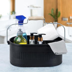 Alpha Living Home Large Silverware Drawer Organizer, Utensil Holder, Silverware Organizer, Caddy, Cutlery Holder, Wooden Handle 4-Section Galvanized Flatware Organizer for Kitchen, BBQ Black