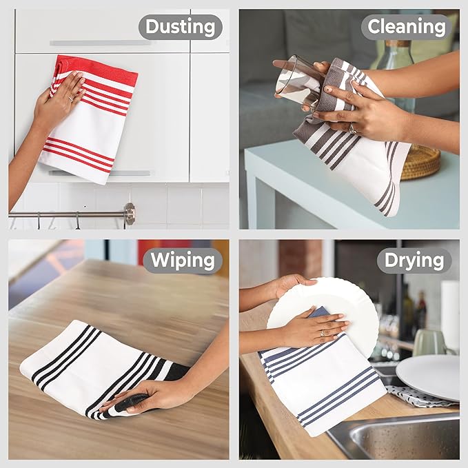 Urban Villa Kitchen Towels 100% Cotton Dish Towels for Kitchen (Set of 6)20”x30” Dish Cloths Highly Absorbent Kitchen Linen Set with Hanging Loop Perfect for Drying Dishes Cleaning Towels- MultI Color