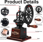 Vintage Manual Coffee Grinder with Cast Iron Wheel, Wood Handle, Carbon Steel Grinding Core, Black and Brown, 10.63x5.71 Inch