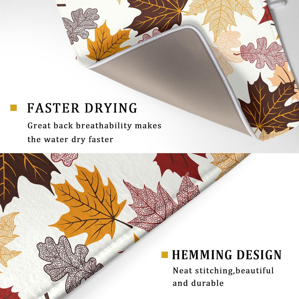 Giwawa Maple Leaf Dish Drying Mat Large 18x24 inches Fall Autumn Colorful Leaves Dish Drainer Mats Thanksgiving Decorative Fast Drying Reversible Absorbent Dish Drying Pad for Kitchen Countertop
