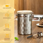 TEDSWAIT Coffee Container with Sealed Cantilever Lid and Scoop, Airtight Stainless Steel Kitchen Food Storage Canister with Date Tracker, 1.8L(Silver)