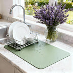 Dish Drying Mat Super Absorbent – 24" x 16" Coffee Mat for Countertops – Non-Slip Drying Mat for Kitchen Counter – Easy to Clean Water Absorbent Mat – Large Dish Drying Mats (Sage)