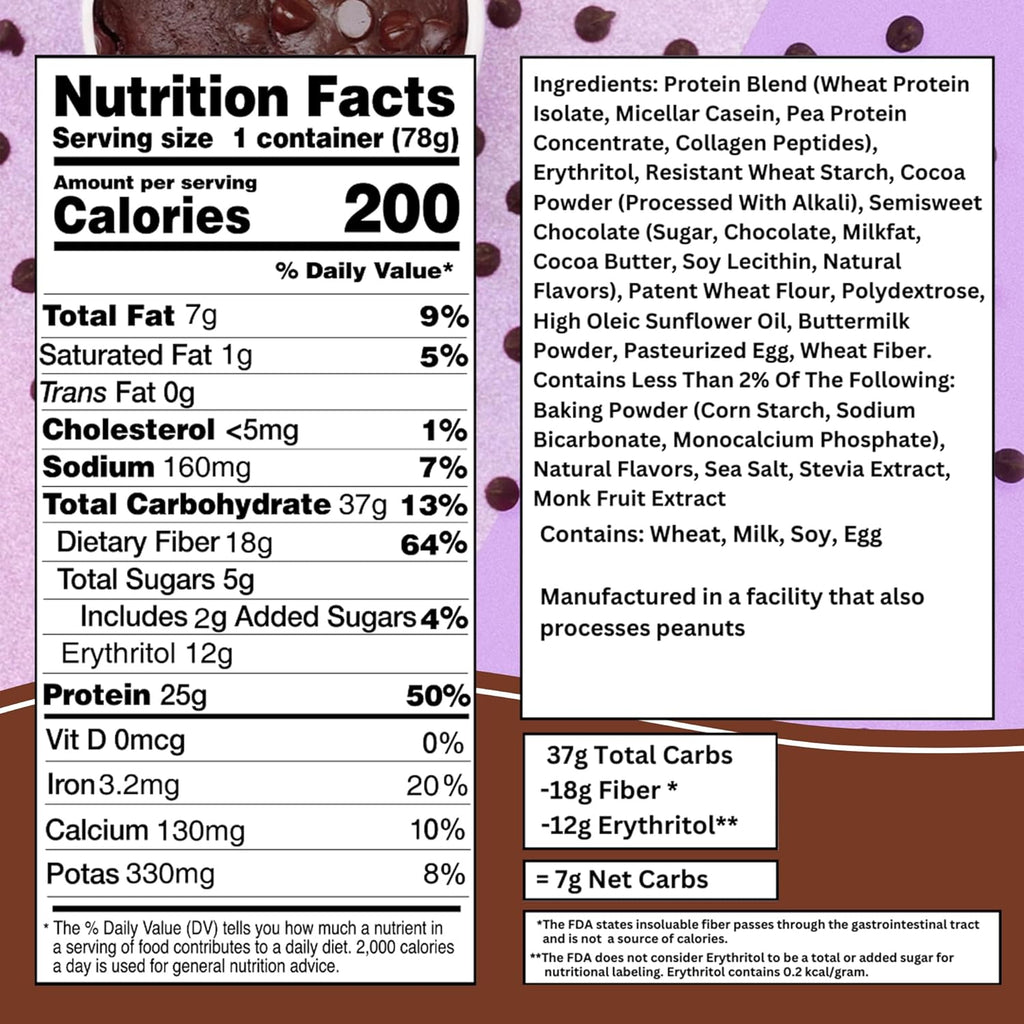 Bootylicious | High-Protein Muffin | 25g Protein, 7g Net Carbs, 2.32-2.75oz Cup, 12-Pack (Double Chocolate)