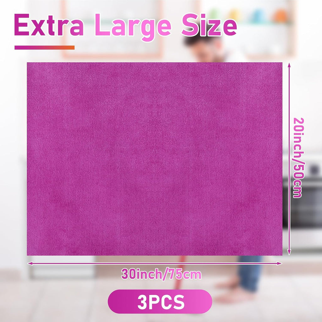 Newwiee 3 Pcs Extra Large Microfiber Cleaning Cloth 30" x 20" Washable Reusable Microfiber Towel Streak Free Lint Free Cloth for Cleaning Home Glass Office Window Bathrooms (Purple)