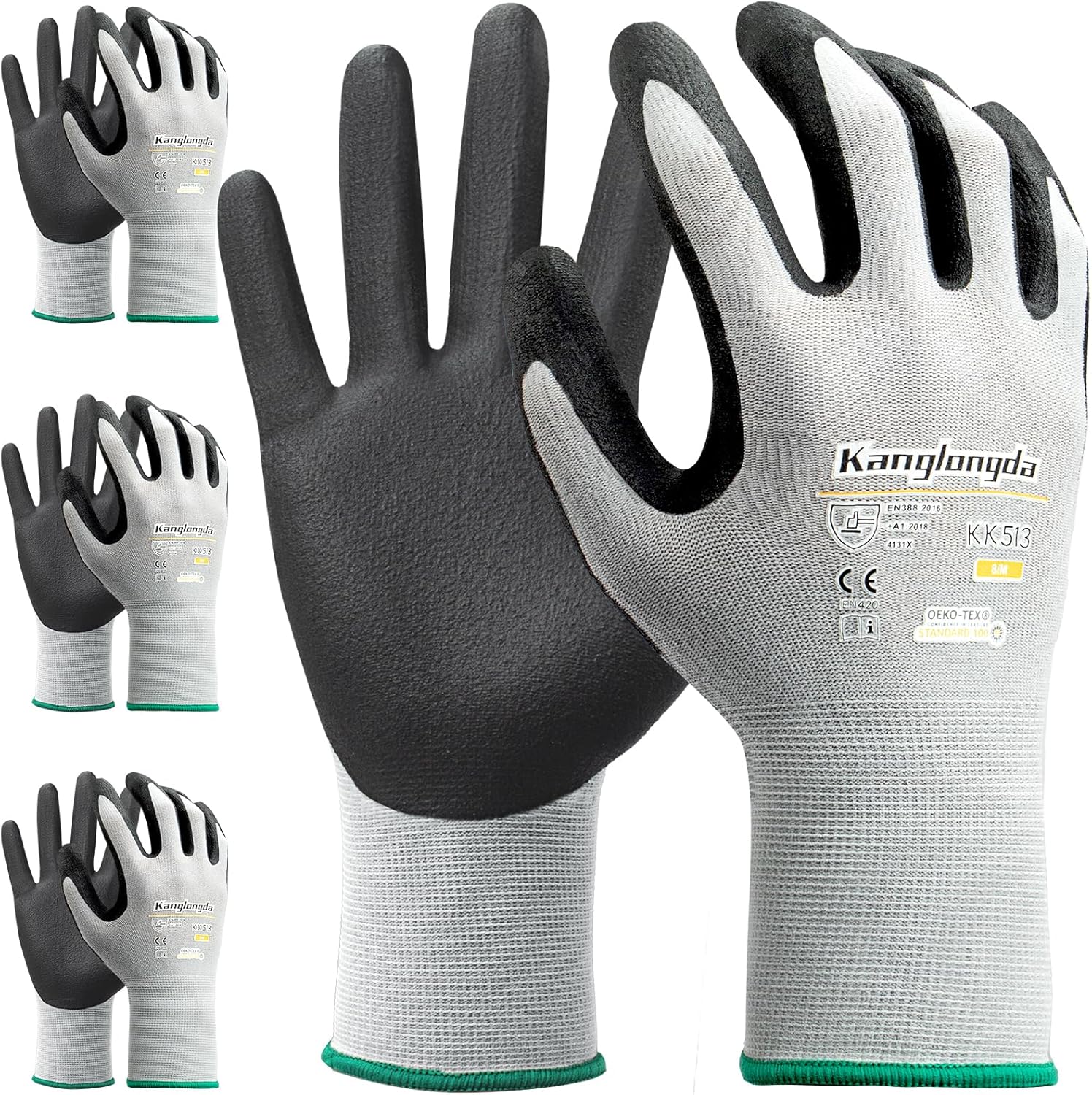 3-Paris XL Work Gloves for Men and Women, Nitrile Coated Safety Protective Gloves with Grip, Ideal for Gardening, Warehouse, Mechanic, Light Duty Construction Work