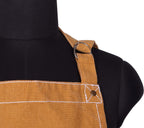 AMOUR INFINI Cotton Solid Aprons for Women with Pocket, Adjustable Strap and Waist Ties Washed Chef Aprons for Cooking, Baking and Gardening (27.5 x 33 Inches - Yellow)