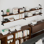 Industrial Pipe Wall Shelves Pipe Shelving with Real Wood Plank,70 Inches Floating Shelves for Wall Farmhouse Pipe Book Shelves Dark Brown 2 Tier for Kitchen,Living Room Decor and Bar Shelving