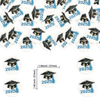 Gyufise 48Pcs Edible 2025 Graduation Cap Cupcake Toppers Wafer Paper Class of 2025 Grad Cap Cupcake Picks for 2025 Graduation Theme Party Cake Decorations Supplies Blue