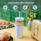 REDUCE Aspen 20 oz Vacuum Insulated Glass Tumbler with Lid & Extra Wide Straw - Keeps Drinks Cold for 12 Hrs - Ideal for Iced Coffee, Smoothies & Boba - Dishwasher Safe, Soft Base - Glacier