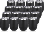 DOMICARE Stainless Steel Wine Tumbler Bulk with Lid, Personalized Insulated Tumblers Set, 12oz Travel Coffee Cups Pack of 16, Black