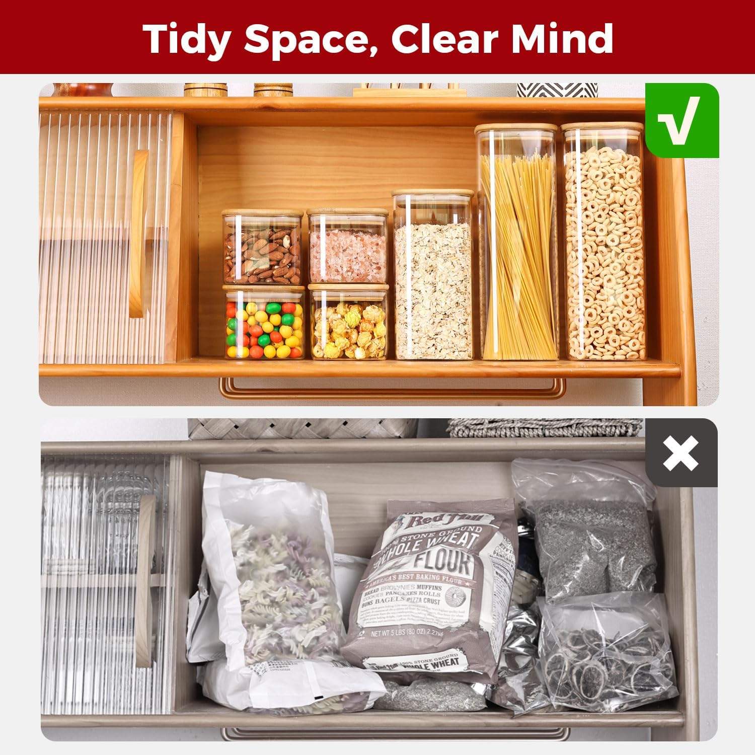 Glass Storage Jars with Bamboo Lid,Airtight Kitchen Canisters for Baking, Food Jar Container for Spices Cookie Tea Coffee Beans Snacks (4 pack 0.6qt)