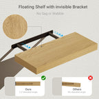Vivelove Floating Shelves for Wall Mounted, 16 inchs Shelf for Small Bathroom, Bedroom, Living Room, Kitchen, Modern Home Decor, Rustic Farmhouse Wall Shelves with Invisible Brackets - Set of 2, Oak