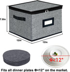 Homyfort China Storage Containers - Dinner Plate Storage with Lid, Handles, Hard Shell Dinnerware Protectors for Moving Bowls, Saucer, Padded Protective Storage, 12x12, 2 Pack