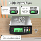 Large Digital Kitchen Scale 40kg/88lb Stainless Steel Price Computing Scale Counting Scale Deli Scale with LCD Display for Baking Bread Cooking Meat Prep Parts and Coins Adapter Included (Black)