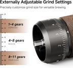 HiBREW G4B Manual Coffee Grinder with External Adjustable Dial - Aluminum Conical Burr Mill, Numerical Settings & Travel Case, Coarse to Fine Grind for Espresso Pour Over Moka Pots. 22g Capacity