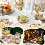 Maxcheck 21 Pcs Tea Party Set for Adults European Floral Tea Set with Metal Holder and 3 Tier Ceramic Cake Stand Porcelain Flower Cup Teapot for Dessert Cupcake(Stylish Style)