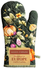 Maison d' Hermine Oven Gloves 100% Cotton Oven Mitt 7" x 13" with Loop Heat Resistant, BBQ, Cooking Gloves, Baking, Grilling, Kitchen, Handling Hot Pans (Pack of 1, Pumpkin Garden - Dark Green)