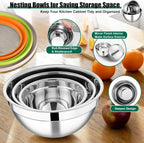 E-far Mixing Bowls with Lids and Graters, Stainless Steel Salad Mixing Bowl with Transparent Lid Set of 3, Metal Nesting Salad Storage for Kitchen Prepping/Serving/Baking, 4.6/2.6/1.5QT - Colorful