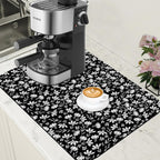 Black and White Flowers Dish Drying Mat for Kitchen Counter Coffee Bar Mat Hide Stain Absorbent Rubber Backed Drying Rack Pad Espresso Machine Coffee Table Accessories 15.7 x 23.6 Inch
