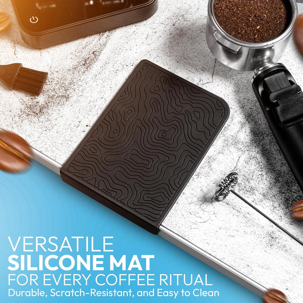Mini Coffee Scale with Timer – Digital Barista Weight Scale with Designer-Patterned Tamper Mat, 0.1g High Precision, Portable & Rechargeable for Espresso, Pour Over, Drip, and Kitchen Brewing Use