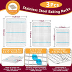 P&P CHEF 16 + 12.5 + 9 Inch Baking Sheet and Rack Set, Stainless Steel Cookie Sheets Oven Baking Pans Trays with Cooling Racks for Cooking & Roasting, Oven & Dishwasher Safe, (6Pcs)