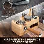 KHAVA Espresso Tamping Station | Wooden Coffee Tamper Station 51-54 mm | Espresso Organizer Portafilter Holder | Coffee Station Organizer for Countertop | Espresso Accessories for Coffee Bar, Natural
