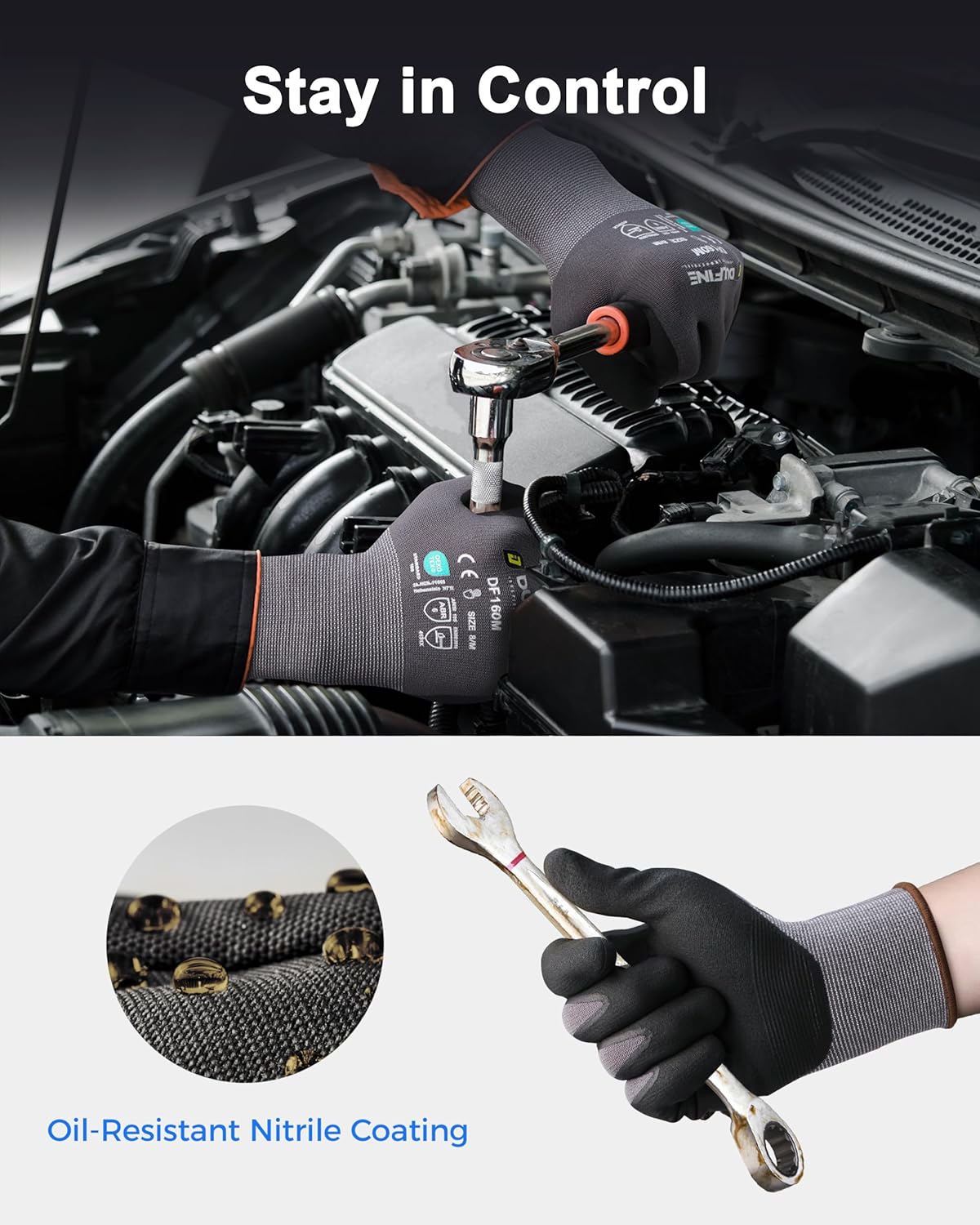 DULFINE Safety Work Gloves MicroFoam Nitrile Coated-6 Pairs Pack,Seamless Knit Nylon Glove with Black Micro-Foam Nitrile Grip,Ideal for General Purpose,Automotive,Home Improvement,Painting(XX-Large)