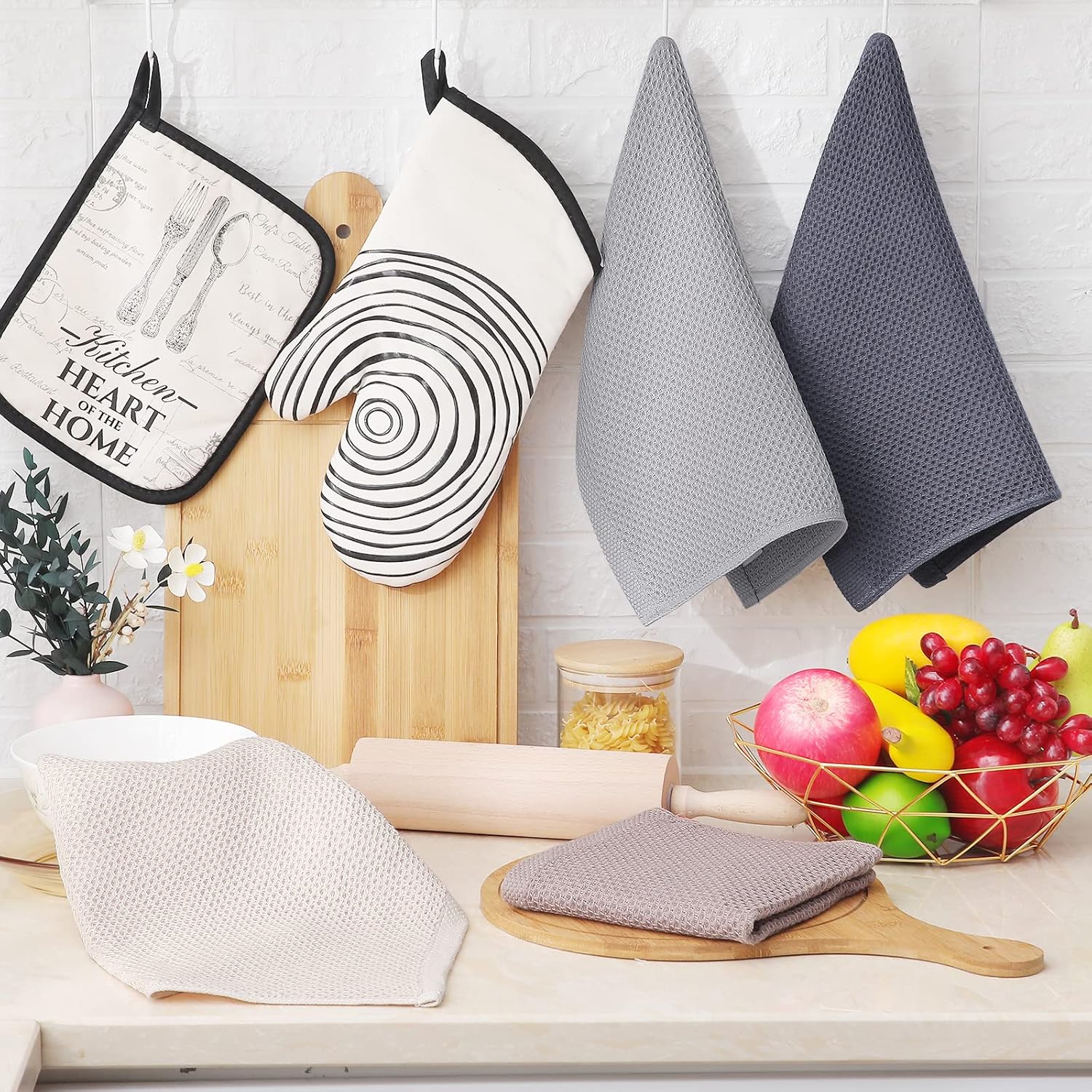 Homaxy 100% Cotton Waffle Weave Kitchen Dish Cloths, Ultra Soft Absorbent Quick Drying Dish Towels, 12 x 12 Inches, 6-Pack, Mixed Color