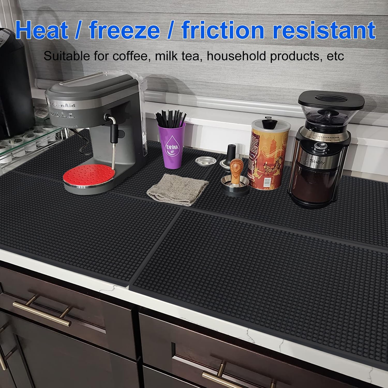 3 Pack Rubber Bar Mats, 24" x 12" Black Large Bar Service Mat, Spill Mat for Countertop, Bartending, Rubber Bar Mats, Efficient and Stylish Solution for Every Bartending Need,by KUKLIPJIM