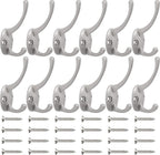IBosins 12 Pack Silver Coat Hooks Wall Mounted with 24 Screws Retro Double Hooks Utility Silver Hooks for Coat, Scarf, Bag, Towel, Key, Cap, Cup, Hat