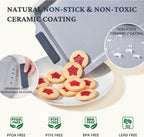 BRONYPRO Non Stick Ceramic Baking Sheet Pan Set of 3, Natural Non Toxic Cookie Sheets for Baking - PFOA, PTFE Free, Aluminized Steel Oven Trays for Cooking with Silicone Handles, Blue Gray