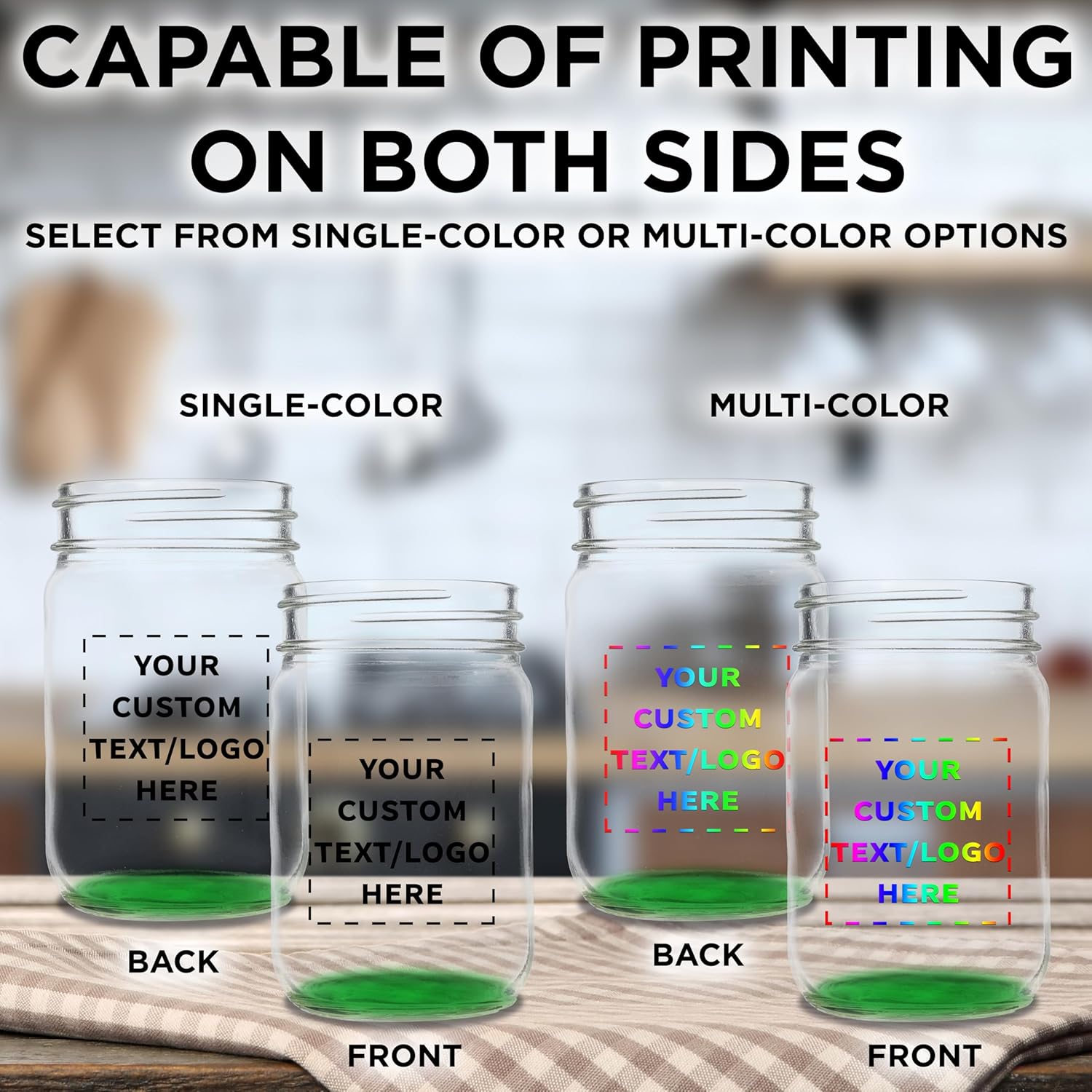 DISCOUNT PROMOS Custom Decorating Mason Jars 12 oz. Set of 100, Personalized Bulk Pack - Glass Jars for Overnight Oats, Candies, Fruits, Pickles, Spices, Beverages - Green