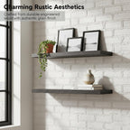 Lufia Floating Wall Shelves, Set of 2, MDF with Invisible Brackets, Modern Storage for Bedroom, Bathroom, Living Room, Kitchen (Black, 24" W x 7" D x 1.5" H)