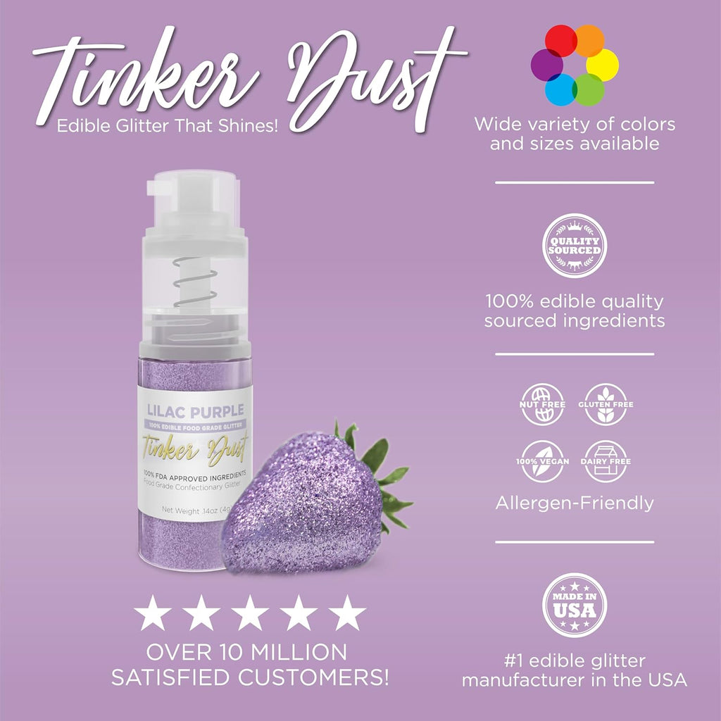 Bakell - Lilac Purple Tinker Dust (4g, 1x Mini Spray Pump) Edible Glitter for Food, Desserts, and Beverages!