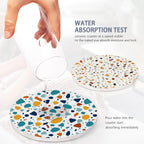 6 Pcs Coasters for Drinks with Holder, Terrazzo Marble Absorbent Ceramic Coasters with Cork Base,Cute Funny Table Drinks Coasters Tabletop Protection Mat,Table Home Decor,4 Inches