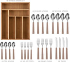 COOK WITH COLOR Bamboo Kitchen Utensil Set with Drawer Organizer | Cooking Tools and Storage Caddy, Brown, 25 Piece Cutlery Set