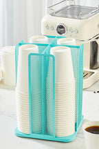 Annova Paper/Plastic Cup and Lid Holder Plastic Storage Organizer, 360°Rotating Coffee Mup Dispenser with 4 Compartments, Multifunctional Storage Rack for Home, Office, Bar, Coffee Shop (Turquoise)