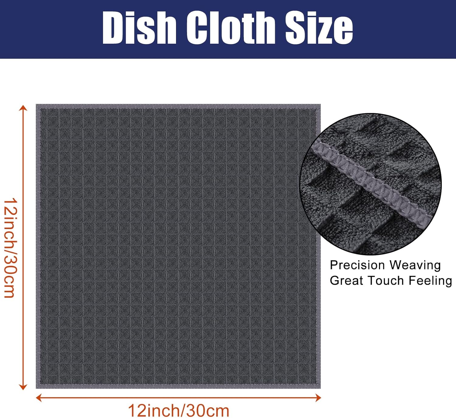 Homaxy Microfiber Waffle Weave Kitchen Dish Cloths, 12 x 12 Inch Ultra Absorbent and Solid Color Dish Towels for Kitchen Fast Drying Dishcloth for Washing Dishes, 8 Pack, Dark Grey