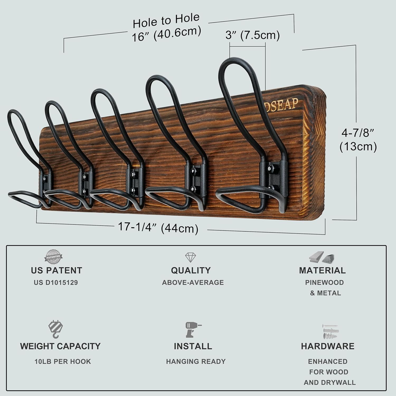 Dseap Coat Rack Wall Mounted - Heavy Duty Farmhouse Rustic Wall Coat Hanger with 5 Wire Hooks for Clothes Hat Jacket Towel, RusticWire, G25A, Rustic Brown & Black